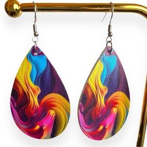 Multicolored Faux Leather Tear Drop Earrings